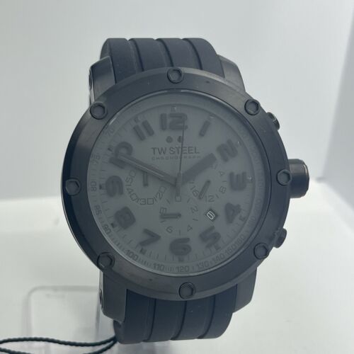 TW Steel Men Black Chronograph 50mm Silicone Stainless Steel 10ATM Watch TW129 - Picture 2 of 8