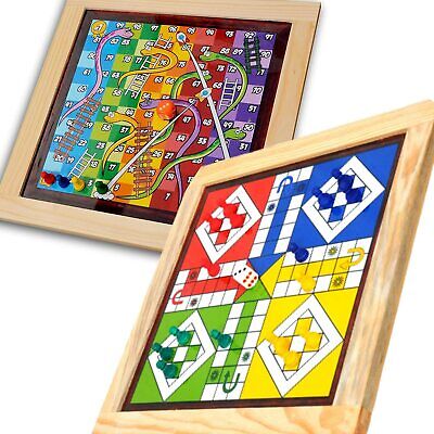 Wooden Snakes and Ladders  Ludo Game Set Reversible 2 Games in 1