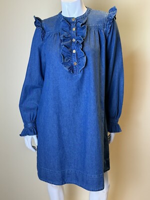 Draper James Rsvp Dress Denim Long Sleeve Button Ruffle Pockets Sz S (56) |  eBay
