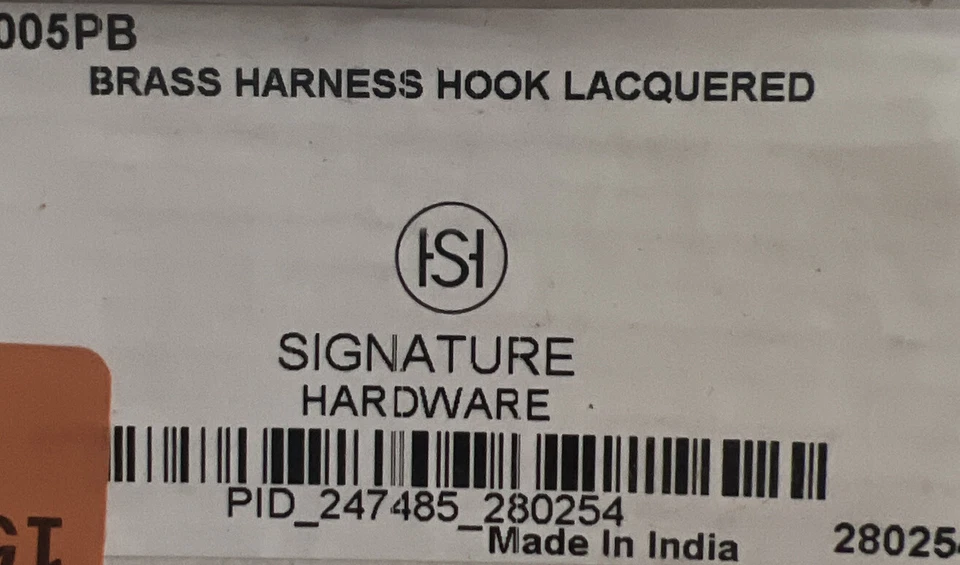 signature hardware 7" BRASS HARNESS HOOK LACQUERED Foto 2 de 2