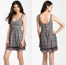 Free People Vane Tank Dress Womens 6 Gray Ikat Embroidery New