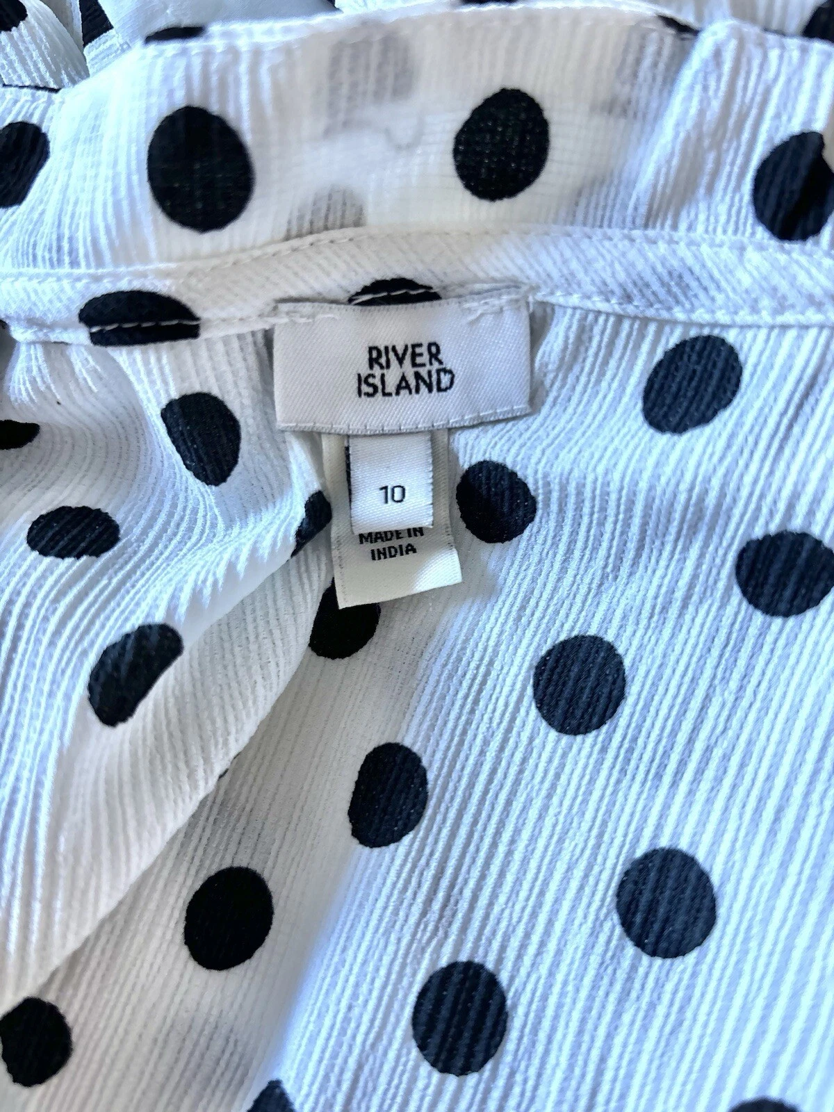 OFF WHITE Abito donna River Island taglia 10 bianco sporco a pois per avvolgere impreziosito