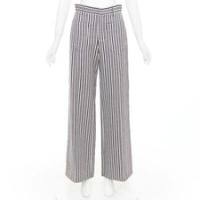 CHRISTIAN DIOR grey navy virgin wool high waisted striped wide leg pants FR36 S