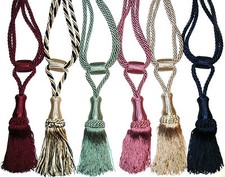 STUNNING SILKY ROPE TASSEL CURTAIN TIE BACKS, X2, LOTS OF COLOURS, ART 4610