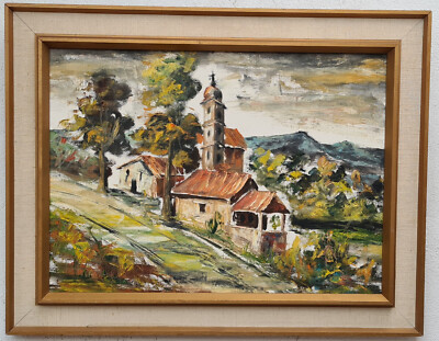Expressionismus Ölgemälde Oil Painting Meisterwerk Landschaft Stadt Berge 73