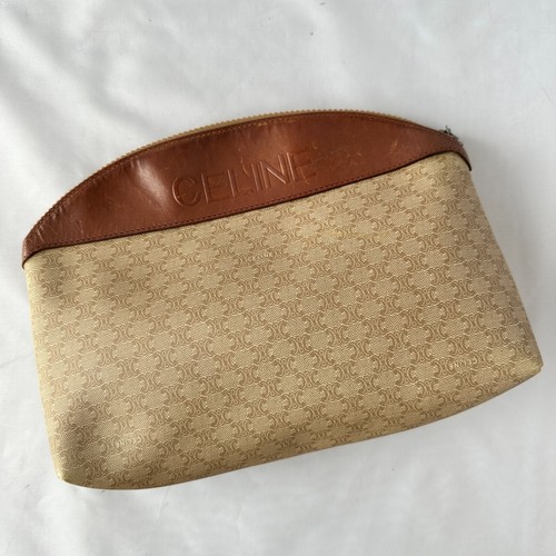 Celine Clutch Bag Macadam Blason Pattern Pouch Purse Beige PVC Auth from JPN0216 - Picture 12 of 22