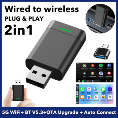 2in1 Wireless Carplay Android Auto Adapter USB Car Dongle Connect Box Plug&Play