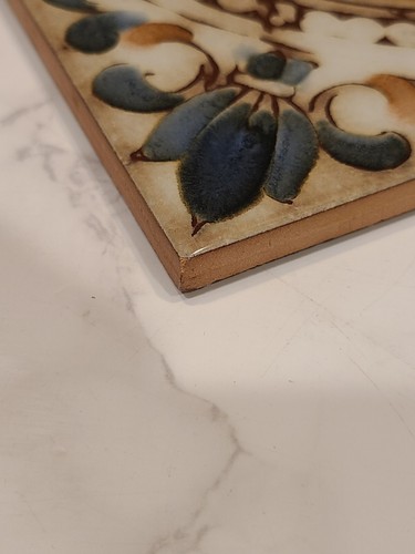 Vintage Ceramic Tile Sassuolo, Italy Hand Painted 8” Brown Blue Coral GUC *Chip - Picture 8 of 10