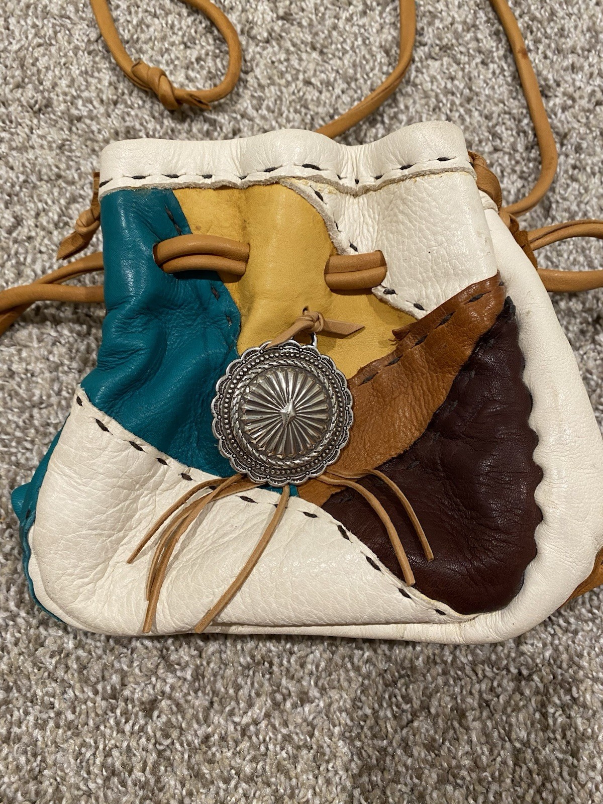 Western Style Drawstring Patchwork Soft Leather C… - image 2