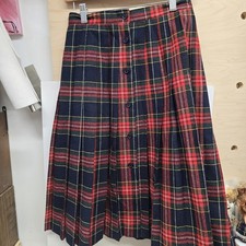 Vintage Herman Geist Wool Blend Tartan Plaid Pleated Skirt Size 12