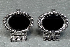 Vintage Onyx Center White Gold Plated Wrap Around Cuff Links