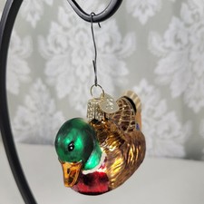 Retro Old World Christmas MALLARD Duck Glass Ornament 3" Long Glitter Accents
