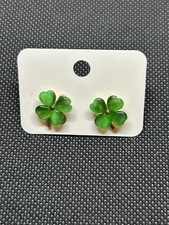 St. Patrick's Day Green Four Leaf Clover Shamrock Fashion Stud Earrings