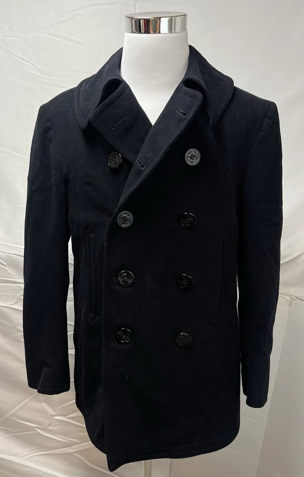 Vintage US Navy Wool Military Pea Coat WWII Era 40R Corduroy Pockets Jacket - Image 2 of 4