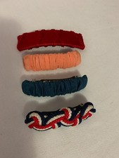 Lot of 4 Long Fabric Covered Barrettes, One is 4", Three are 3", Some Soiling