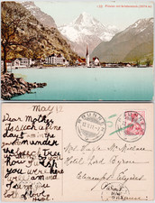 SWITZERLAND Flüelen 1911 Bristenstock Lake Uri Brunnen Paris Cancel Postcard