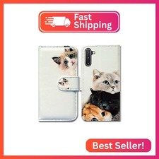 Bcov Case for Galaxy Note 10, Cute Brown Cat Leather Flip Wallet Case Cover with