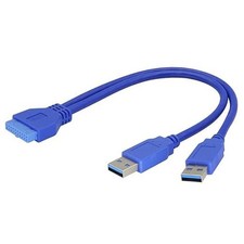 USB3.0 20Pin Female to Dual Port USB 3.0 A Male Panel Cable Blue-UM