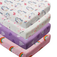 4 Pack Soft Baby Girl Crib Sheets for Standard Crib Mattress Unicron Rainbow ...