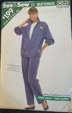 Vtg Butterick See & Sew pattern 5821 Misses Jacket & Pants sz XS-XL (6-22) uncut