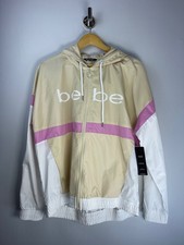 Bebe Sport Women  s XL Color Block Hooded Zip Jacket in Ivory, White  Pink
