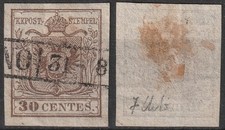 A.S.I. Lombardo Veneto 30 c. N. 7 Bruno 1° Tipo 1850/54 Firmato Ballabio - USATO