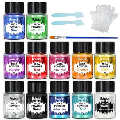 Roizefar Glimmerpulver, 12 Farben x 5 g Perlglanz Epoxidharz Pigment Metallic