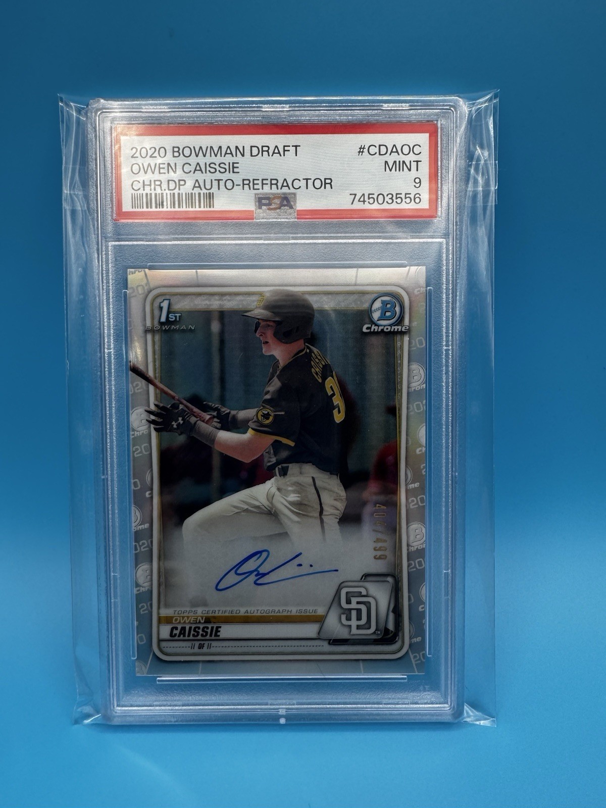 2020 Bowman Draft Owen Caissie 1st Bowman Chrome Refractor Auto #'d /499 PSA 9