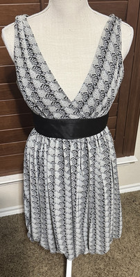 London Times Dress Sz 8 Grey Bubble Hem Party Sleeveless Black Satin Bow Fairy