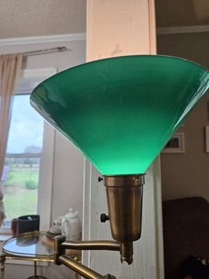 VTG Germany Emerald Green Over Opal Glass Brass Floor Lamp Under Writer Office ?