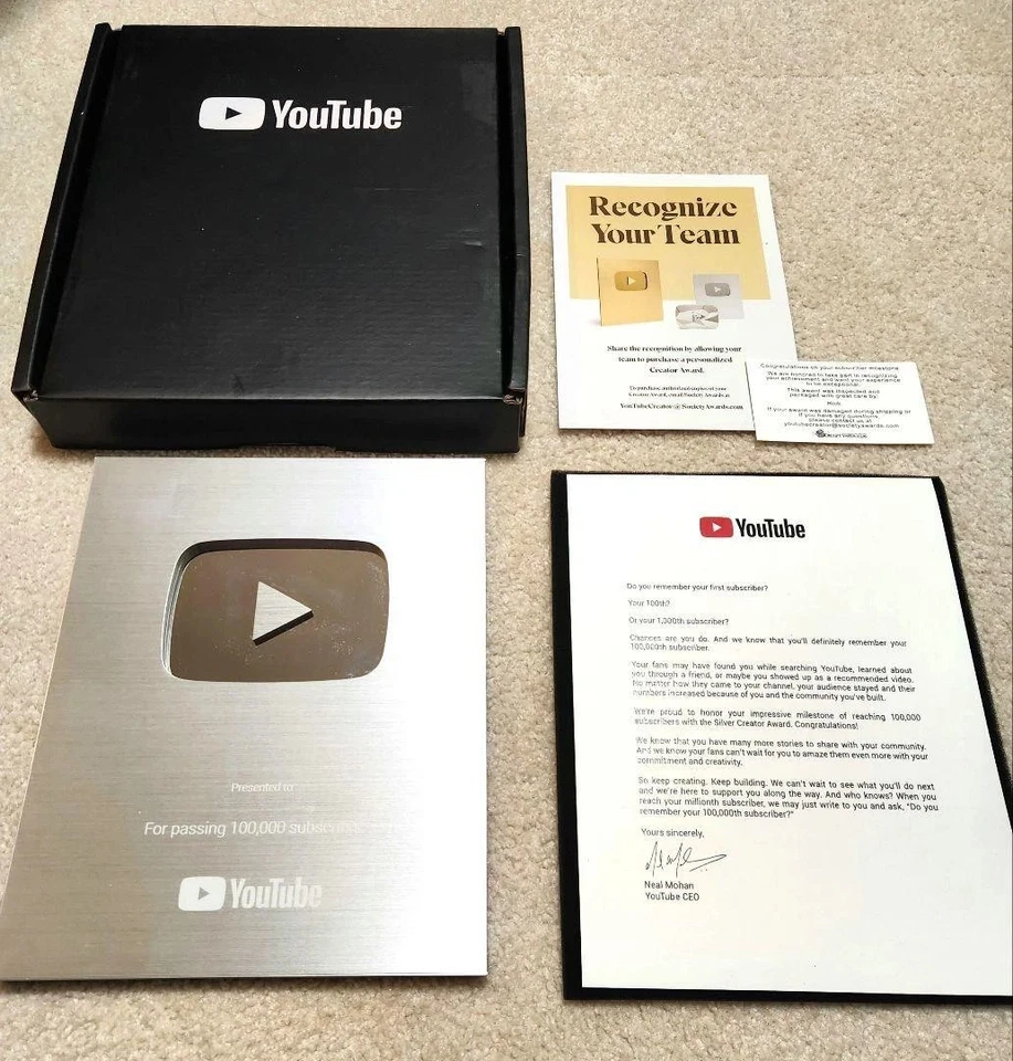 YouTube Silver Play Button - REDEMPTION CODE - Customizable Name - 100K Award - Image 2 of 3