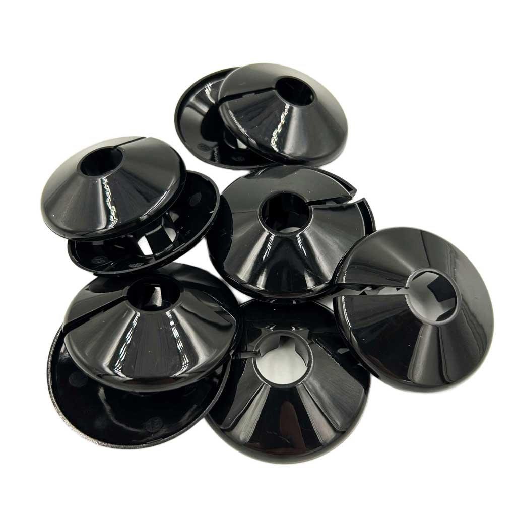 10 x Black Radiator Pipe Covers 15mm Plastic Collars 10 Pack