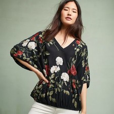 Akemi Kin Women's Black Allora Floral Embroidered Oversized Top Size XS/S