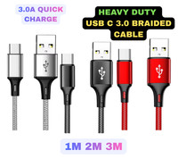 USB Type C Charging Cable Braided Fast HeavyDuty Phone Charger Long Lead 2m 3m