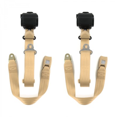 Desoto 1946 - 1961  Standard 3pt Tan Retractable Bucket Seat Belt Kit - 2 Belts 