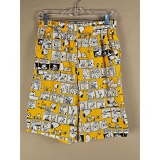 Vintage Nutmeg Mills Mens Yellow Peanuts Snoopy Comic Strip Shorts Large
