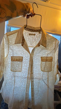Coldwater Creek Women s L White/Beige Button-...