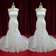 Elegant Mermaid Wedding Dresses Lace Appliques Ruched Sweep Train Bridal Gowns