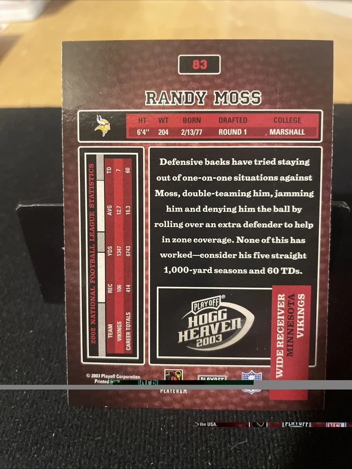 2003 Playoff Hogg Heaven #83 Randy Moss - Image 2 of 2