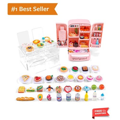 95 Pcs Dollhouse Refrigerator Mini Fridge Table Dining Car Toy with Food Set ...