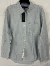 NWT Tommy Hilfiger Men  s XL Striped Blue  White Button Down Cotton Shirt