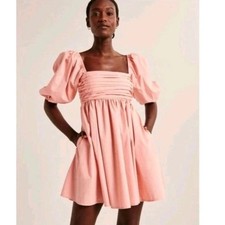 Abercrombie & Fitch Pink Emerson Poplin Puff Sleeve Babydoll Mini Dress Sz Sm
