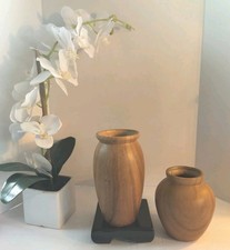 Set of 2 Ceramic Wood Grain Look Vases; ?Ash...