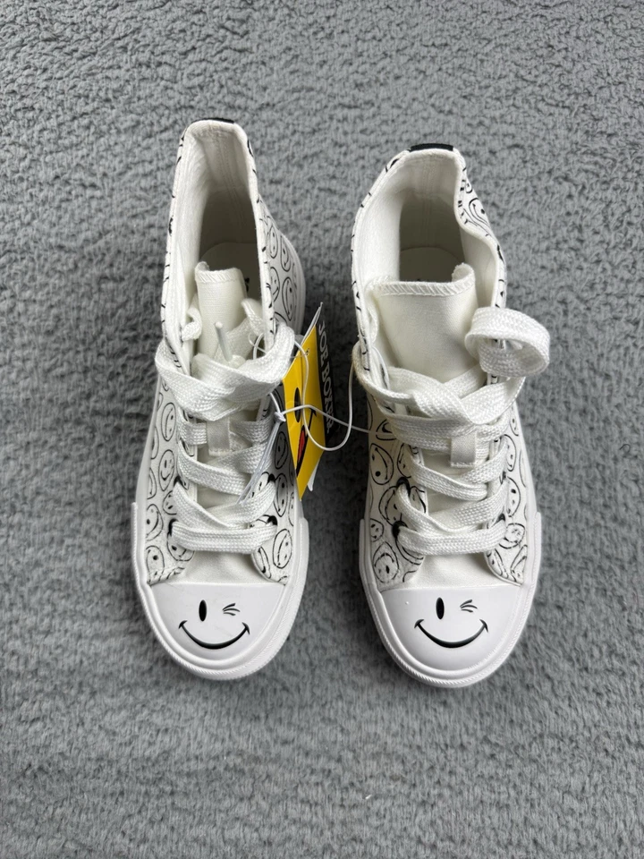 Joe Zapatos Boxer Mujer Talla 2 Cara Smiley Parte Superior Alta Lona Divertido Estampado Tenis Foto 2 de 4