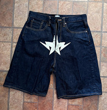 BAPE Men's Blue Dark Wash Denim Shorts Ape Head Logo 5-Pocket Zip 8"