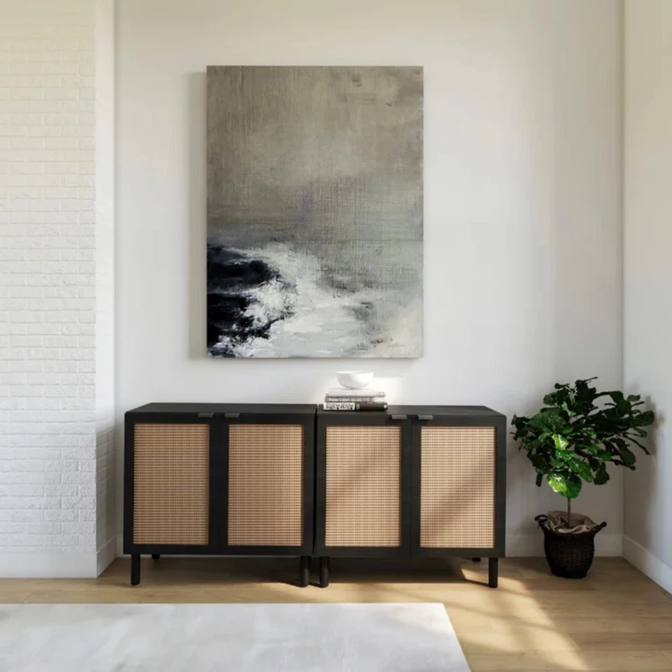 2-дверный шкаф Orre, современный черный шкаф для хранения с дверцей из синтетического ротанга... - Изображение 4 из 4