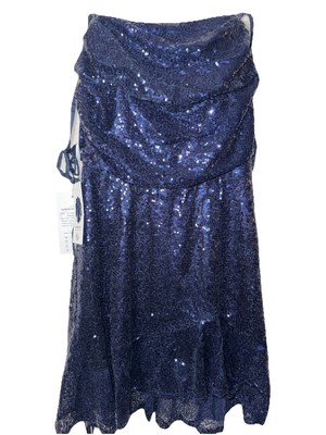 MXC My Xiang Chen Formal Blue Sequin Spaghetti Strap Dress Lace-up Back SX 4 NEW