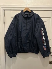 Vtg Polo Sport Ralph Lauren Windbreaker Spellout Navy Blue Pullover 1/4 Zip XL