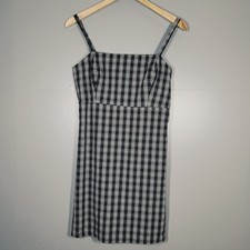 HOLLISTER DRESS MEDIUM BLACK WHITE STRAPPY DRESS TUNIC MIDI CHECK PREPPY K906