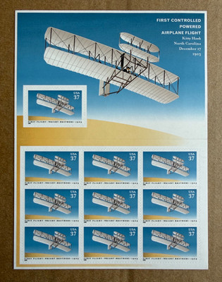 First Flight-Wright Brothers-1903 US Stamps Full Sheet, SCOTT 3783, Brand New